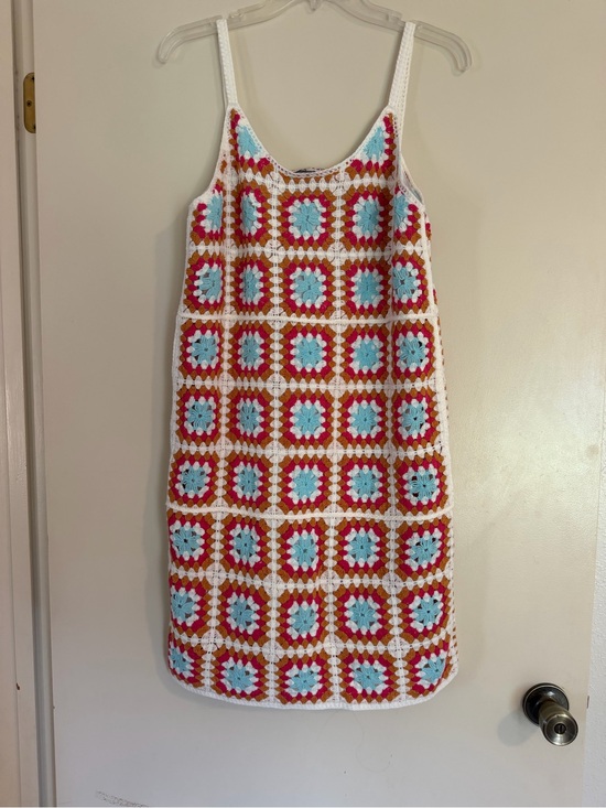 Dresses & Skirts - Handmade Crochet Sun Dress in White, Turquoise & Red